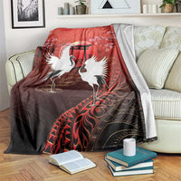 Hawaii and Japan Together Blanket Polynesian Art Tattoo With Cranes And Sakura - Polynesian Pride