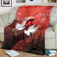Hawaii and Japan Together Blanket Polynesian Art Tattoo With Cranes And Sakura - Polynesian Pride