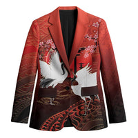 Hawaii and Japan Together Blazer Polynesian Art Tattoo With Cranes And Sakura - Polynesian Pride