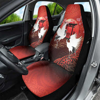 Hawaii and Japan Together Car Seat Cover Polynesian Art Tattoo With Cranes And Sakura - Polynesian Pride