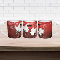Hawaii and Japan Together Ceramic Mug Polynesian Art Tattoo With Cranes And Sakura - Polynesian Pride