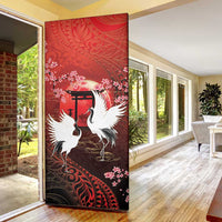 Hawaii and Japan Together Door Cover Polynesian Art Tattoo With Cranes And Sakura - Polynesian Pride