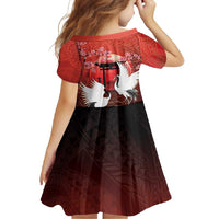 Hawaii and Japan Together Family Matching Off Shoulder Maxi Dress and Hawaiian Shirt Polynesian Art Tattoo With Cranes And Sakura - Polynesian Pride