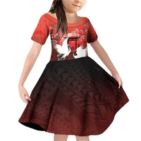 Hawaii and Japan Together Family Matching Off Shoulder Short Dress and Hawaiian Shirt Polynesian Art Tattoo With Cranes And Sakura - Polynesian Pride