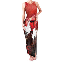 Hawaii and Japan Together Family Matching Tank Maxi Dress and Hawaiian Shirt Polynesian Art Tattoo With Cranes And Sakura - Polynesian Pride