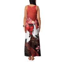 Hawaii and Japan Together Family Matching Tank Maxi Dress and Hawaiian Shirt Polynesian Art Tattoo With Cranes And Sakura - Polynesian Pride