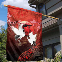Hawaii and Japan Together Garden Flag Polynesian Art Tattoo With Cranes And Sakura - Polynesian Pride
