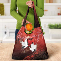 Hawaii and Japan Together Grocery Bag Polynesian Art Tattoo With Cranes And Sakura - Polynesian Pride