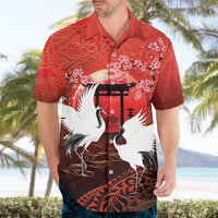 Hawaii and Japan Together Hawaiian Shirt Polynesian Art Tattoo With Cranes And Sakura - Polynesian Pride