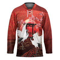 Hawaii and Japan Together Hockey Jersey Polynesian Art Tattoo With Cranes And Sakura - Polynesian Pride