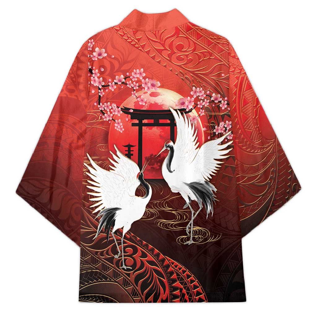 Hawaii and Japan Together Kimono Polynesian Art Tattoo With Cranes And Sakura - Polynesian Pride