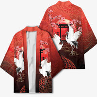 Hawaii and Japan Together Kimono Polynesian Art Tattoo With Cranes And Sakura - Polynesian Pride