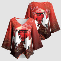 Hawaii and Japan Together Kimono Sleeve Blouse Polynesian Art Tattoo With Cranes And Sakura - Polynesian Pride
