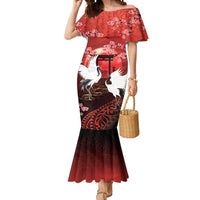 Hawaii and Japan Together Mermaid Dress Polynesian Art Tattoo With Cranes And Sakura - Polynesian Pride