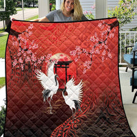 Hawaii and Japan Together Quilt Polynesian Art Tattoo With Cranes And Sakura - Polynesian Pride