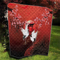 Hawaii and Japan Together Quilt Polynesian Art Tattoo With Cranes And Sakura - Polynesian Pride