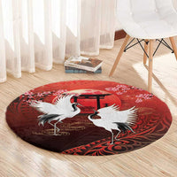 Hawaii and Japan Together Round Carpet Polynesian Art Tattoo With Cranes And Sakura - Polynesian Pride