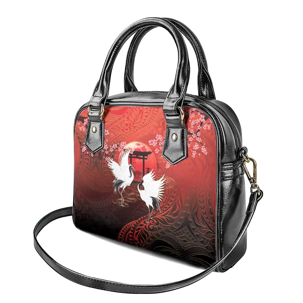 Hawaii and Japan Together Shoulder Handbag Polynesian Art Tattoo With Cranes And Sakura - Polynesian Pride
