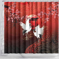 Hawaii and Japan Together Shower Curtain Polynesian Art Tattoo With Cranes And Sakura - Polynesian Pride