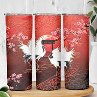 Hawaii and Japan Together Skinny Tumbler Polynesian Art Tattoo With Cranes And Sakura - Polynesian Pride