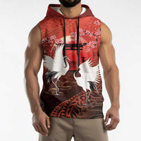 Hawaii and Japan Together Sleeveless Hoodie Polynesian Art Tattoo With Cranes And Sakura - Polynesian Pride