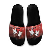 Hawaii and Japan Together Slide Sandals Polynesian Art Tattoo With Cranes And Sakura - Polynesian Pride