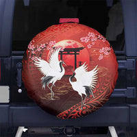 Hawaii and Japan Together Spare Tire Cover Polynesian Art Tattoo With Cranes And Sakura - Polynesian Pride