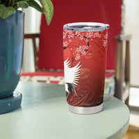 Hawaii and Japan Together Tumbler Cup Polynesian Art Tattoo With Cranes And Sakura - Polynesian Pride