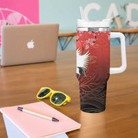 Hawaii and Japan Together Tumbler With Handle Polynesian Art Tattoo With Cranes And Sakura - Polynesian Pride