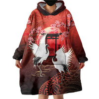 Hawaii and Japan Together Wearable Blanket Hoodie Polynesian Art Tattoo With Cranes And Sakura - Polynesian Pride