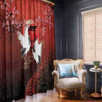 Hawaii and Japan Together Window Curtain Polynesian Art Tattoo With Cranes And Sakura - Polynesian Pride