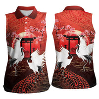 Hawaii and Japan Together Women Sleeveless Polo Shirt Polynesian Art Tattoo With Cranes And Sakura - Polynesian Pride