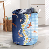 Hawaii And Japan Laundry Basket Plumeria Lei With Koi Fish Blue - Polynesian Pride