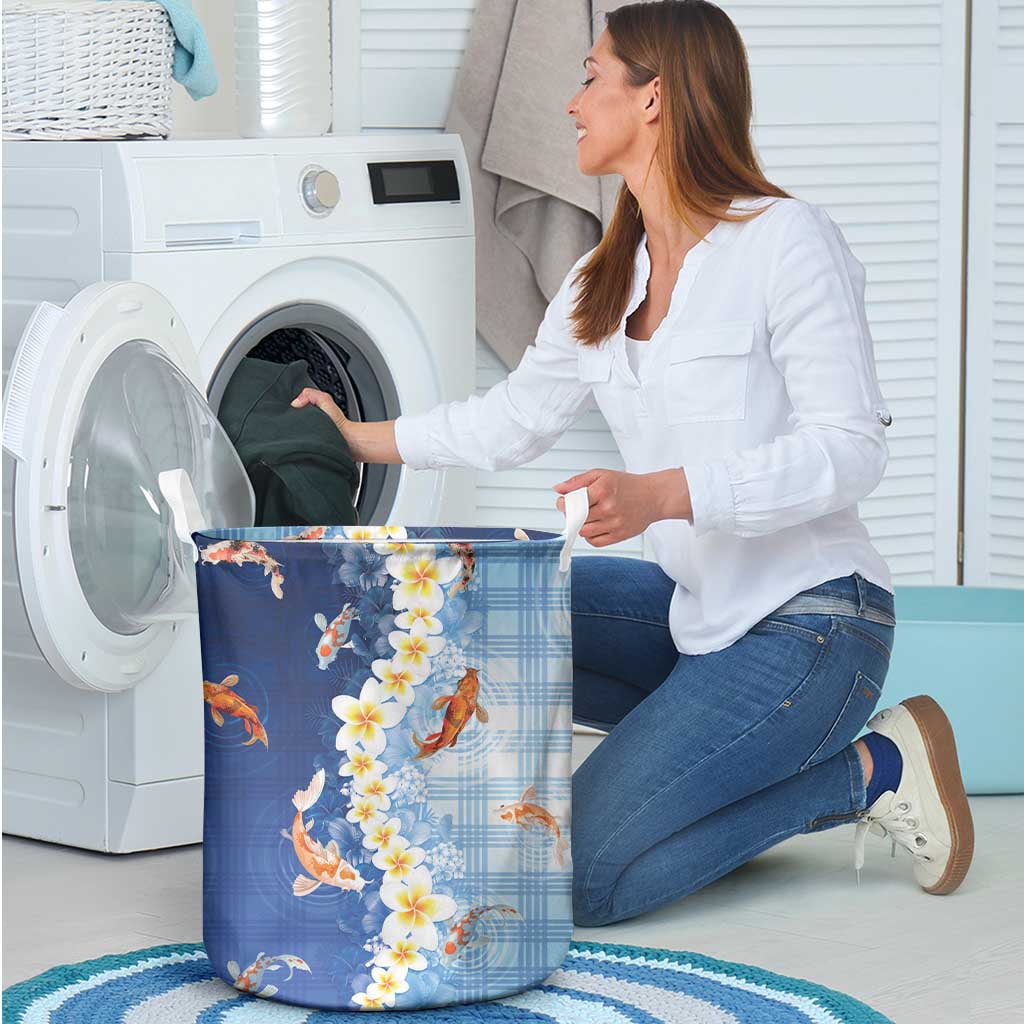 Hawaii And Japan Laundry Basket Plumeria Lei With Koi Fish Blue - Polynesian Pride