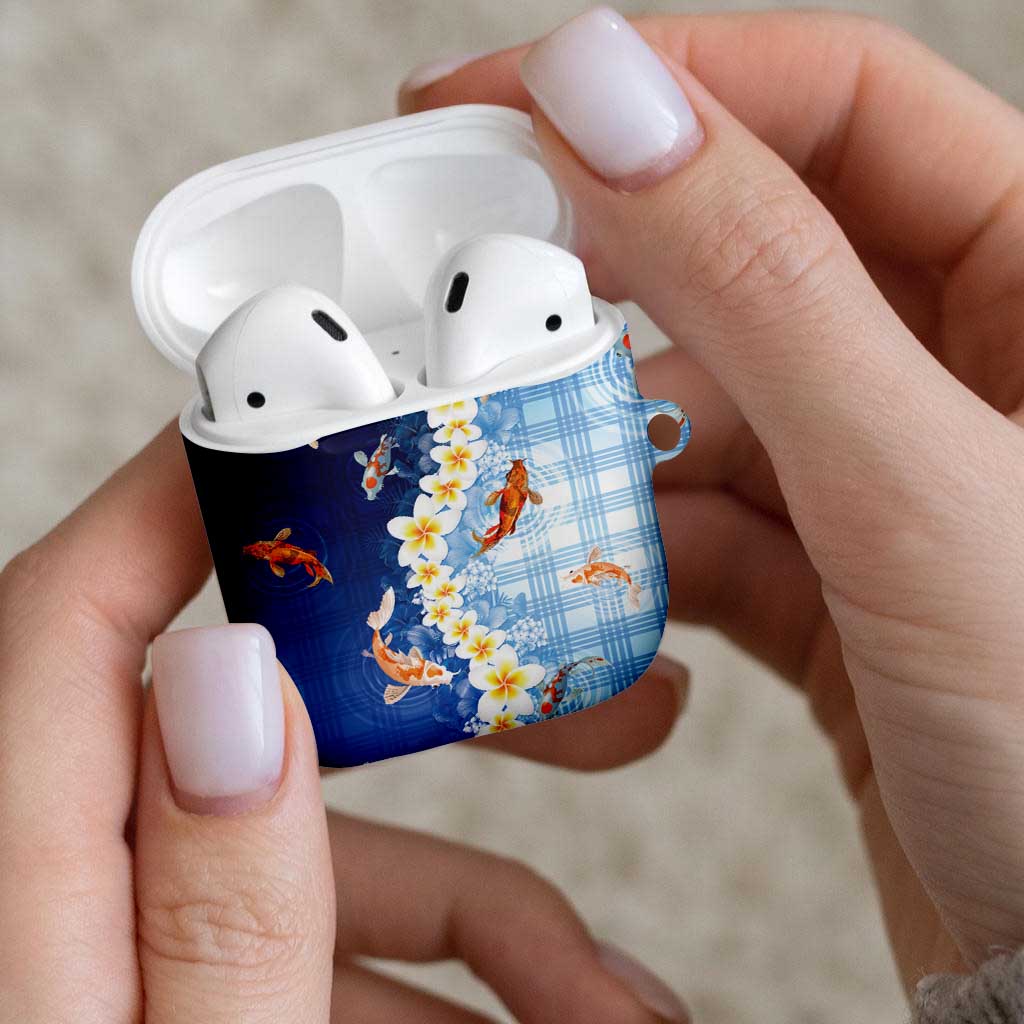 Hawaii And Japan AirPods Case Plumeria Lei With Koi Fish Blue - Polynesian Pride