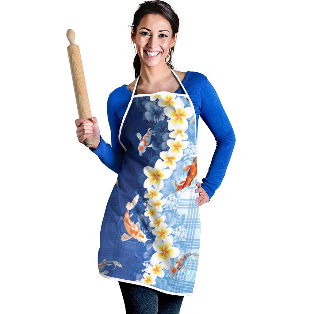 Hawaii And Japan Apron Plumeria Lei With Koi Fish Blue - Polynesian Pride