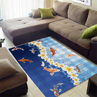 Hawaii And Japan Area Rug Plumeria Lei With Koi Fish Blue - Polynesian Pride