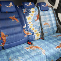 Hawaii And Japan Back Car Seat Cover Plumeria Lei With Koi Fish Blue - Polynesian Pride