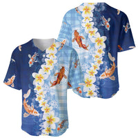 Hawaii And Japan Baseball Jersey Plumeria Lei With Koi Fish Blue - Polynesian Pride