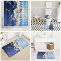 Hawaii And Japan Bathroom Set Plumeria Lei With Koi Fish Blue - Polynesian Pride