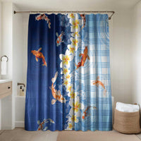 Hawaii And Japan Bathroom Set Plumeria Lei With Koi Fish Blue - Polynesian Pride
