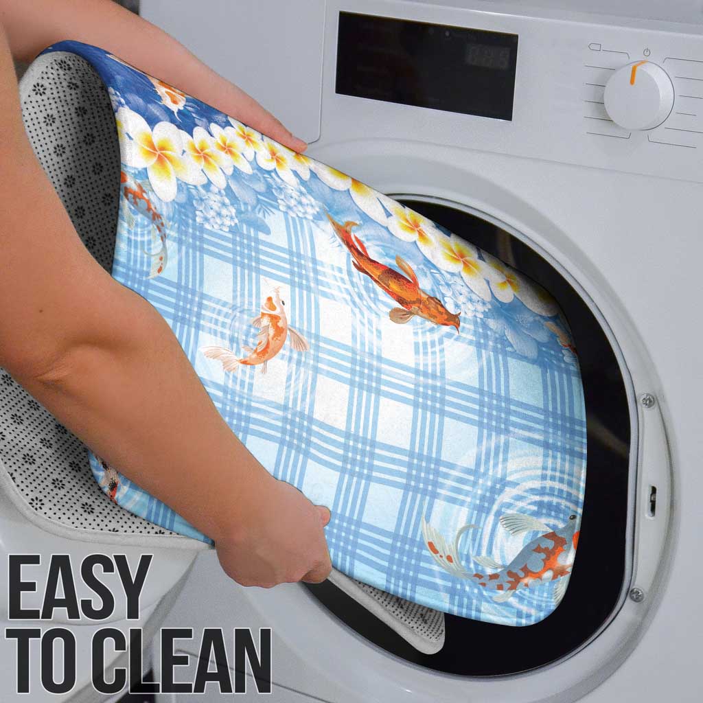 Hawaii And Japan Bathroom Set Plumeria Lei With Koi Fish Blue - Polynesian Pride