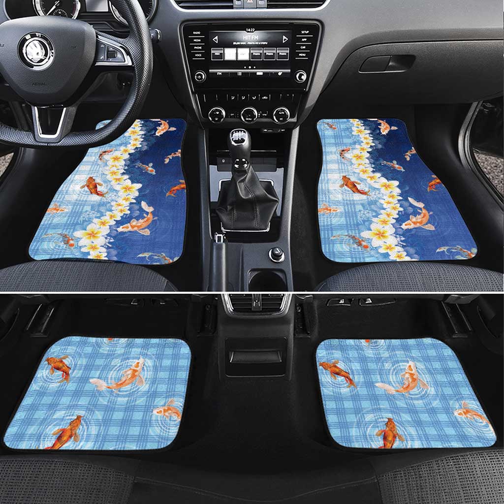 Hawaii And Japan Car Mats Plumeria Lei With Koi Fish Blue - Polynesian Pride