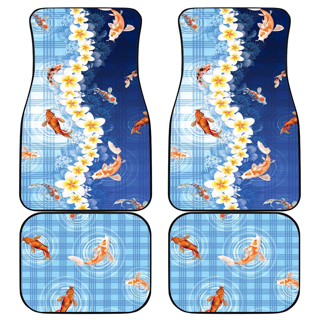Hawaii And Japan Car Mats Plumeria Lei With Koi Fish Blue - Polynesian Pride