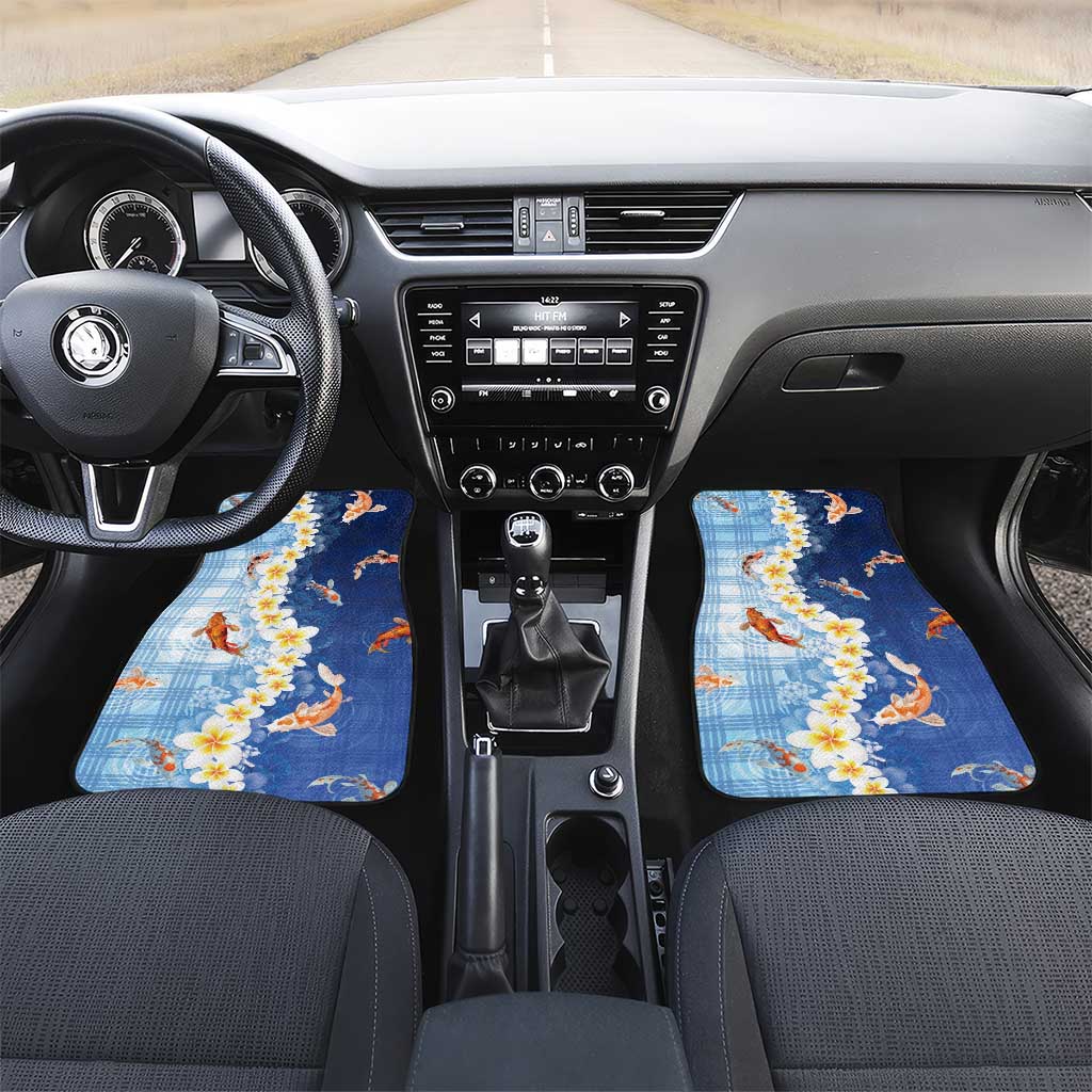 Hawaii And Japan Car Mats Plumeria Lei With Koi Fish Blue - Polynesian Pride