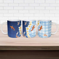 Hawaii And Japan Ceramic Mug Plumeria Lei With Koi Fish Blue - Polynesian Pride