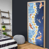 Hawaii And Japan Door Cover Plumeria Lei With Koi Fish Blue - Polynesian Pride