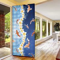 Hawaii And Japan Door Cover Plumeria Lei With Koi Fish Blue - Polynesian Pride