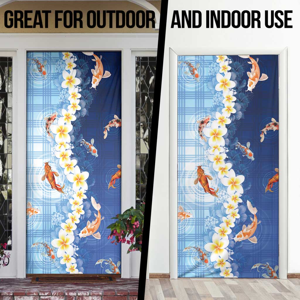 Hawaii And Japan Door Cover Plumeria Lei With Koi Fish Blue - Polynesian Pride
