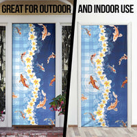 Hawaii And Japan Door Cover Plumeria Lei With Koi Fish Blue - Polynesian Pride